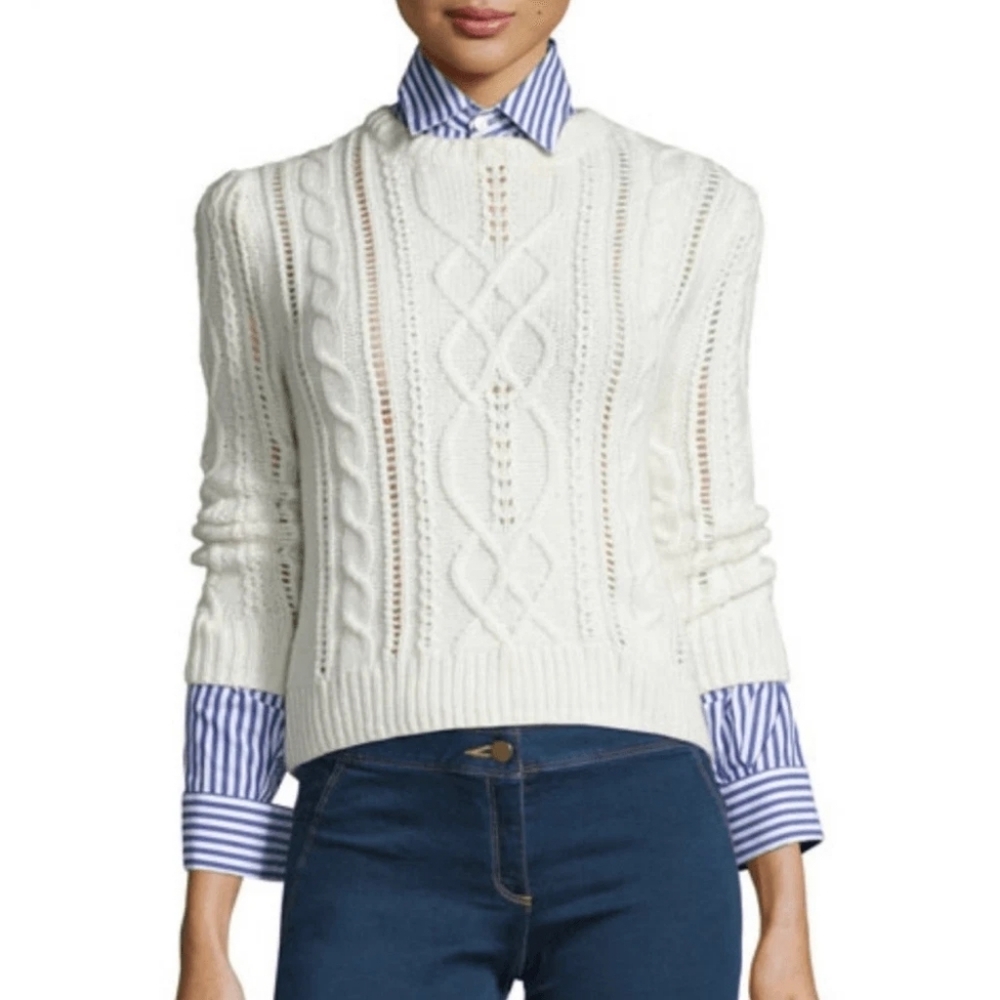 Veronica Beard Cream Cable Knit Surrey Sweater